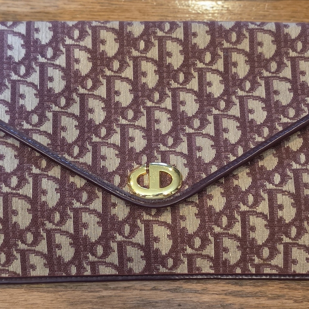 Dior Burgundy Leather Logo Envelope Clutch